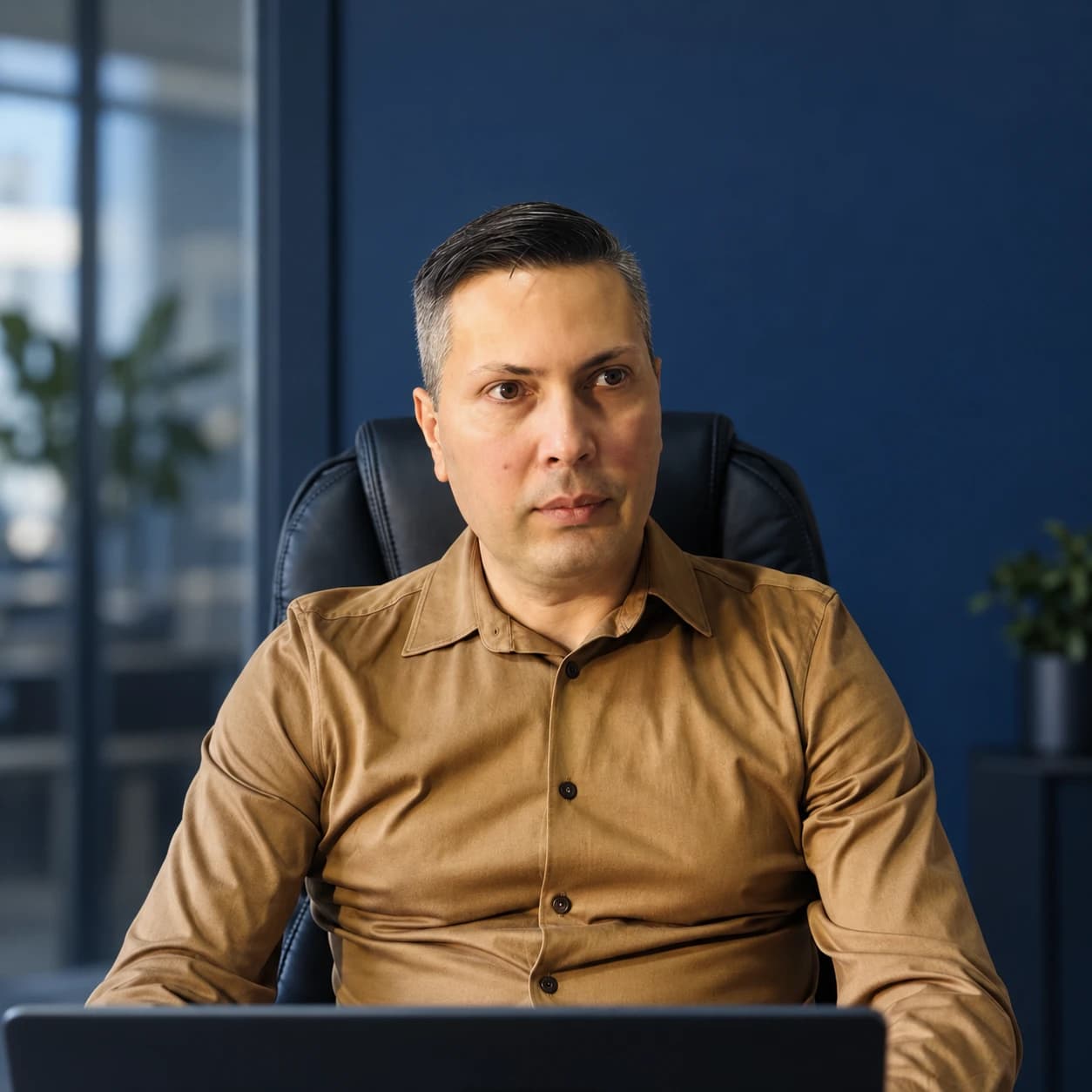 Andrei Vortolomei at his laptop